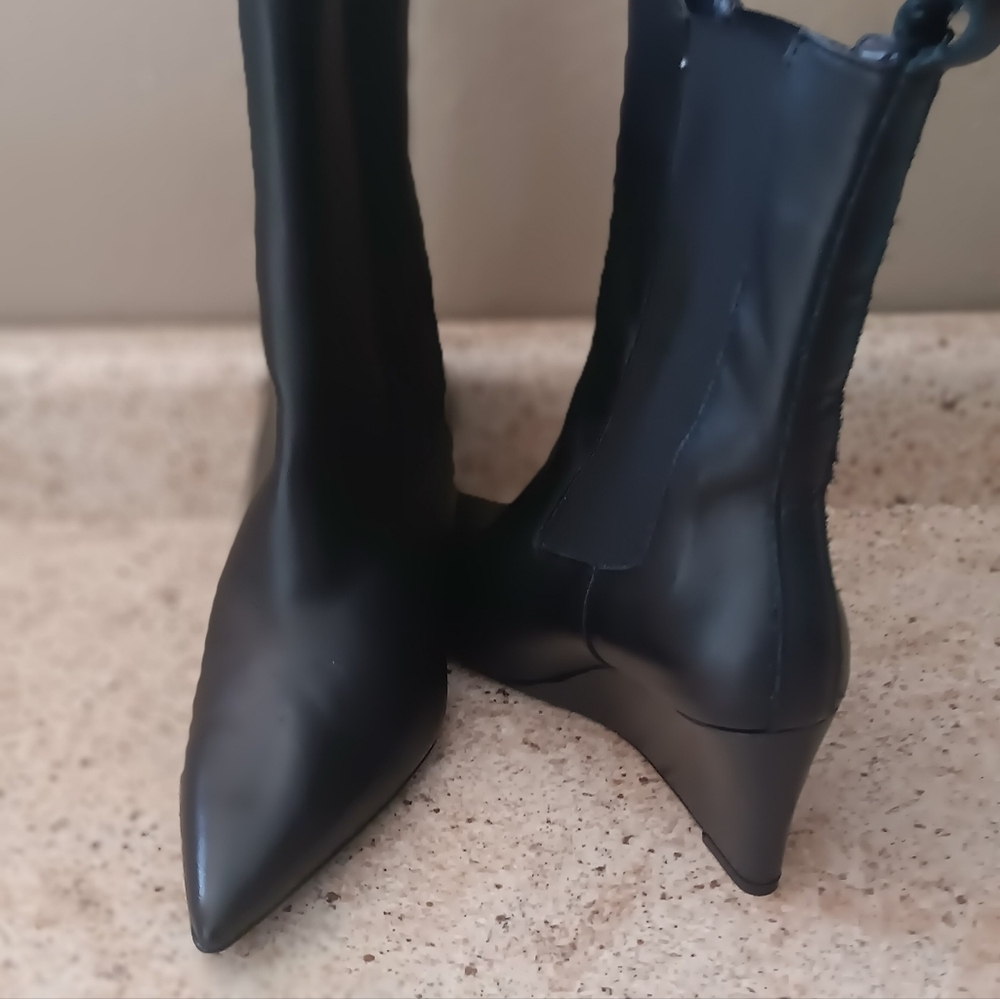 Zara Black Pointed Wedge Ankle Boots